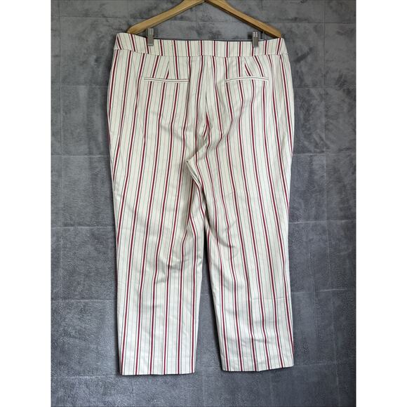 Chico's Pants Size XL Cream Red Stripe 24" Crop Stretch Cotton Zip Career Work - Picture 2 of 10